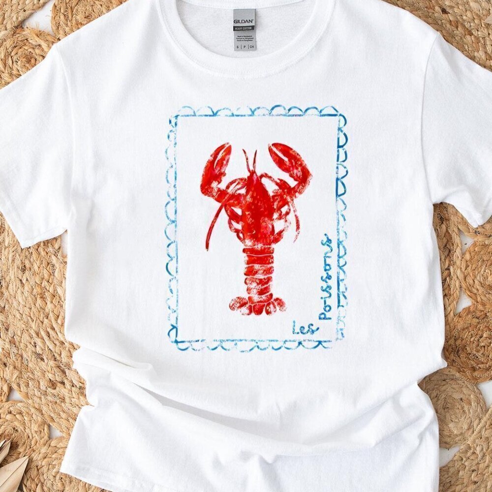 Lobster Graphic French Coastal Distressed Nautical Fisherman Art Unisex T-Shirt